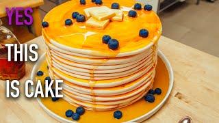 How to Make a Stack of Giant Blueberry Pancakes out of CAKE! With Maple-Infused Buttercream!