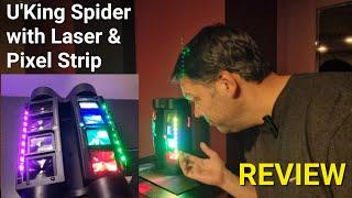 U`King Spider Moving Head Light with lasers and pixel strip.  DJ and fun lighting effects.