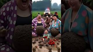 Evolution of cat:Sumo wrestler & woman sit on dirty road with police car x#cat #cute#love#shorts