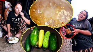 Jina Cooking local Chicken Curry for guest II Jina's brother brought Cucumber for Jonson@Sanjipjina