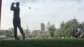 Tiger woods tee shot on a Par 3 at Emirates Golf Club