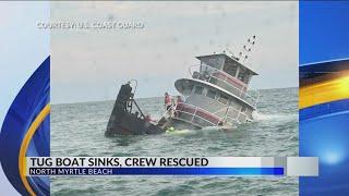 3 rescued when 59-foot push tug boat sinks off North Myrtle Beach coast, Coast Guard responding, off
