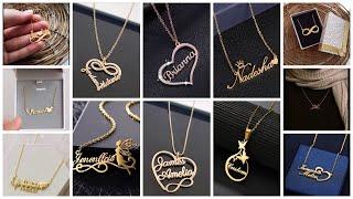 latest gold name pendant design 2024 | trendy name locket with chain ideas #goldchain #namependant