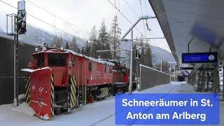 ️Schneeräumer in St. Anton am Arlberg m. Rh1063, staubender Güterzug, WESTbahn & Railjet