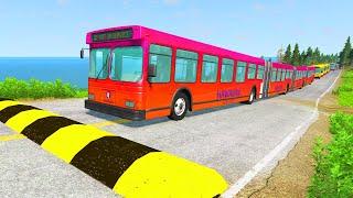 Long Bus, City Bus And School Bus Vs Massive Speed Bumps - BeamNG.Drive