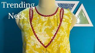 Trending Neck Design || Beautiful Neck Design with Lace Full Cutting and Stitching Video ||