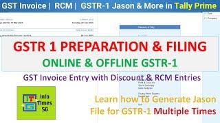 GSTR 1 preparation in Tally Prime | GSTR-1 filing online & offline | GST Invoice with Discount | RCM