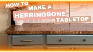 DIY Wood HERRINGBONE countertop for my custom built in cabinet buffet made from pine wood!