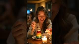 Should I eat pudding or not?#AI#AI Video #RainbowPudding #CozyAesthetic #CaféLife #SweetMoment
