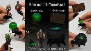 DIY ideas for miniature witch's house - ouija board, cauldron, crystal ball, magic potion bottle