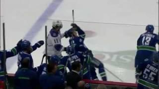 Anze Kopitars Stick Gets Caught in Sedins Visor (April 15th, 2010)