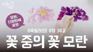 수묵일러스트 하기 #38 꽃 중의 꽃 모란 그리기_꽃술부터 색모란까지 [왼수의방]