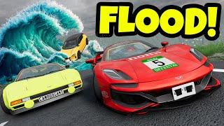 We Used FAST Supercars to Escape The Flood in BeamNG Drive Mods!