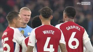 Erling Haaland throws ball at Gabriel's head after Manchester City make it 2 2 against Arsenal