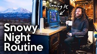 Cozy Vanlife Gaming on a Cold Night | Snowy Night Routine