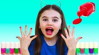 Polina pretend play with magic nail polish colors | 동요와 아이 노래 | 어린이 교육