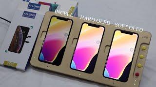 The compare INCELL vs OLED Hard vs OLED Soft screen of iPhone X