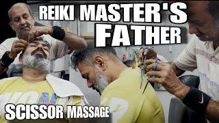 Reiki master’s father performing head massage therapy with Scissors to relax me ️ASMR