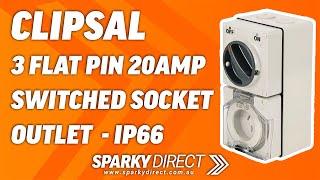 Clipsal 56C320FGY | 3 Flat Pin 20Amp Switched Socket Outlet IP66 | 56 Series