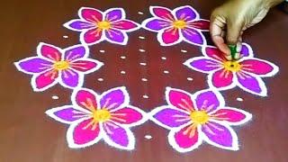 9*5 beautiful flower design rangoli  festival rangoli  traditional rangoli @jeevanarangoli505