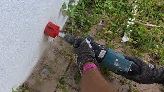 Core Drilling a Hole through Brick Wall to Outside for Kitchen Waste Pipe