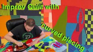 Modern Improv Block with Curved Piecing: Crazy Quilt made with Solid Scraps (More is More!)