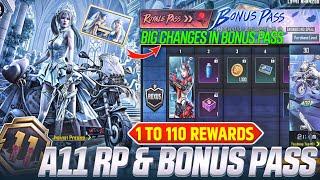 BGMI RELEASE DATE: A11 ROYALE PASS 1 TO 100 RP REWARDS | A11 BONUS PASS REWARDS LEAKS | A11 RP LEAKS