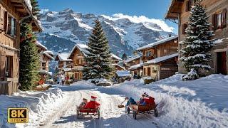 Mürren Switzerland A Breathtaking Sunny Day in Mürren, Switzerland's Snow Paradise! 8K ️