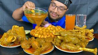 SPICY MUTTON CURRY, CHICKEN LEG PIECE CURRY, BUFFALO LEG NALLI AND QUAIL EGGS WITH RICE EATING VIDEO