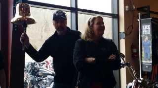 Donald McDaniel rings the bell at Surdyke Harley-Davidson