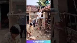 These Villagers Built DIY Human Lifts for Tiles & It's GENIUS! ️ #constructionlife #diyhacks