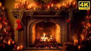 Christmas Fireplace 4K   Burning Fireplace & Crackling Fire Sounds (NO Music)