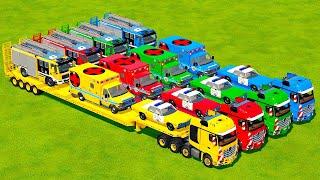 TRANSPORTING POLICE CARS, AMBULANCE & FIRE ENGINES WITH MERCEDES TRUCKS! Farming Simulator 22