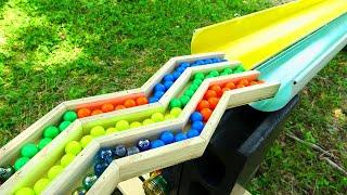 Marble Run ASMR  Handmade wooden triple lightning slope & river water