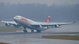 [4K] 25 Mins of INSANE Weather Conditions at Zurich Airport - 34 Landings and Takeoffs