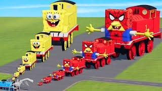 Big & Small Spider-Man SpongeBob the Train vs SpongeBob the Train vs CURSED Thomas | BeamNG.Drive