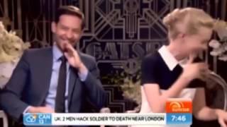 Tobey Maguire and Carey Mulligan giggle during Great Gatsby interview with Melissa Doyle