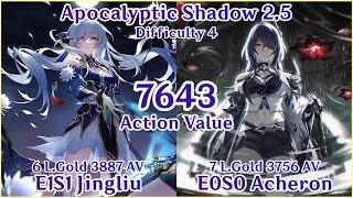 Apocalyptic Shadow 2.5 - E1S1 Jingliu x E0S0 Acheron 7643 Action Value Showcase | Honkai Star Rail