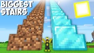 Where will THESE BIGGEST DIAMOND vs DIRT STAIRS TAKE ME in Minecraft ? SECRET HUGE STAIRS !