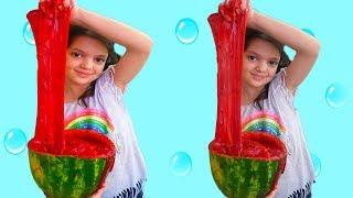 MASAL KARPUZ SLİME YAPTI - Kids pretend play with watermelon slime. Johny Johny Yes Papa Song