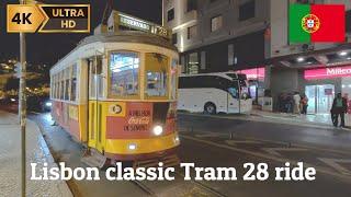 4K  Lisbon Classic yellow tram 28 ride  Sunset ride | Tourist rider's view