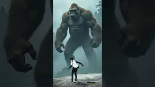 L battle with king kong on a foggy mountain