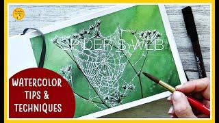 EASY WATERCOLOR SPIDER WEB/ COBWEB TUTORIAL | Watercolour TIPS & TECHNIQUES for beginners