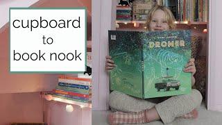 Under stairs cupboard turned book nook! Plus an easy to make cushion tutorial.