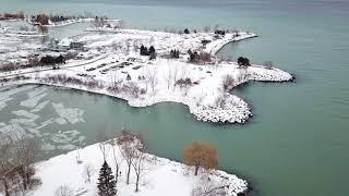 Bluffers Park (Toronto) Aerial View in Winter - 4K