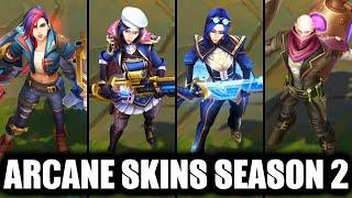 All New Arcane Skins Spotlight Arcane Brawler Vi Arcane Commander Caitlyn Arcane Shimmer Lab Singed