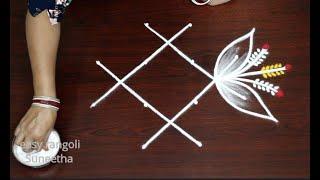 Traditional rangoli muggulu by SuneethaTrendy flower kolam with 4 dotsBeautiful muggulu