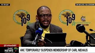 ANC suspends MKMVA Spokesperson, Carl Niehaus