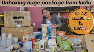 Unboxing 25kg Package from India to USA | Brown Post | USA Tamil Vlog | Pudhumai Sei | Tamil Vlog