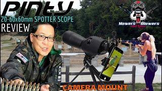 PINTY OPTICS 20-60X60mm Waterproof Straight Target Sniper Spotting Scope w/Tripod & Cellphone Mount